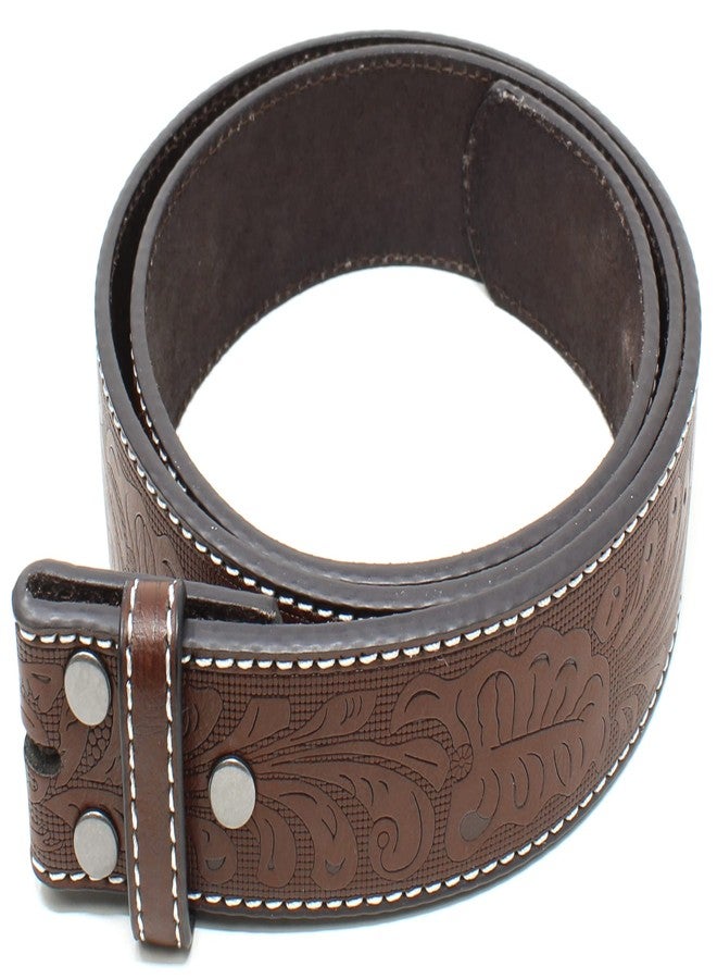 BC Belts حزام جلدي من بي سي بيلتس بخياطة بيضاء ونقوش غربية بارزة، عرضه 1.5 بوصة، مزود بأزرار كبس (بني/أبيض - صغير) - Image 2